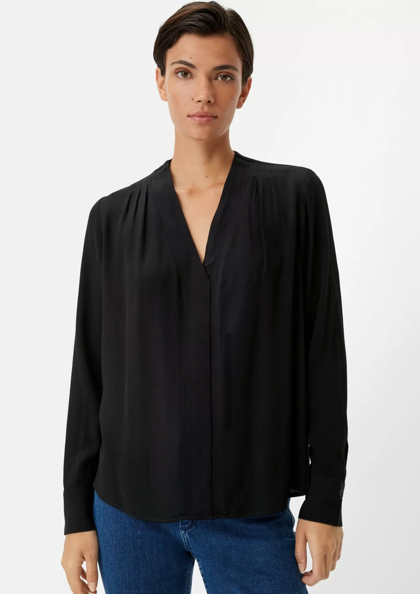 Fashion Comma Crepe-Bluse Mit Plisseefalte