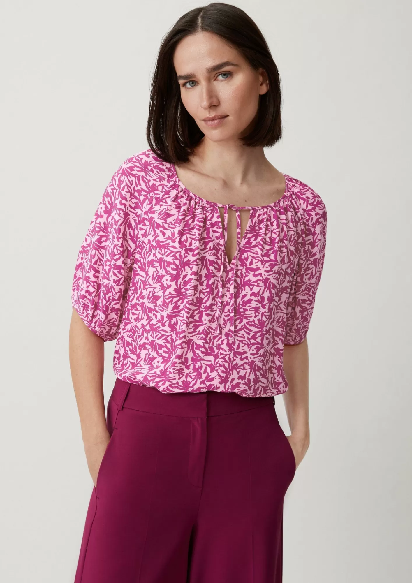 Fashion Comma Crepe-Bluse Mit Raffung