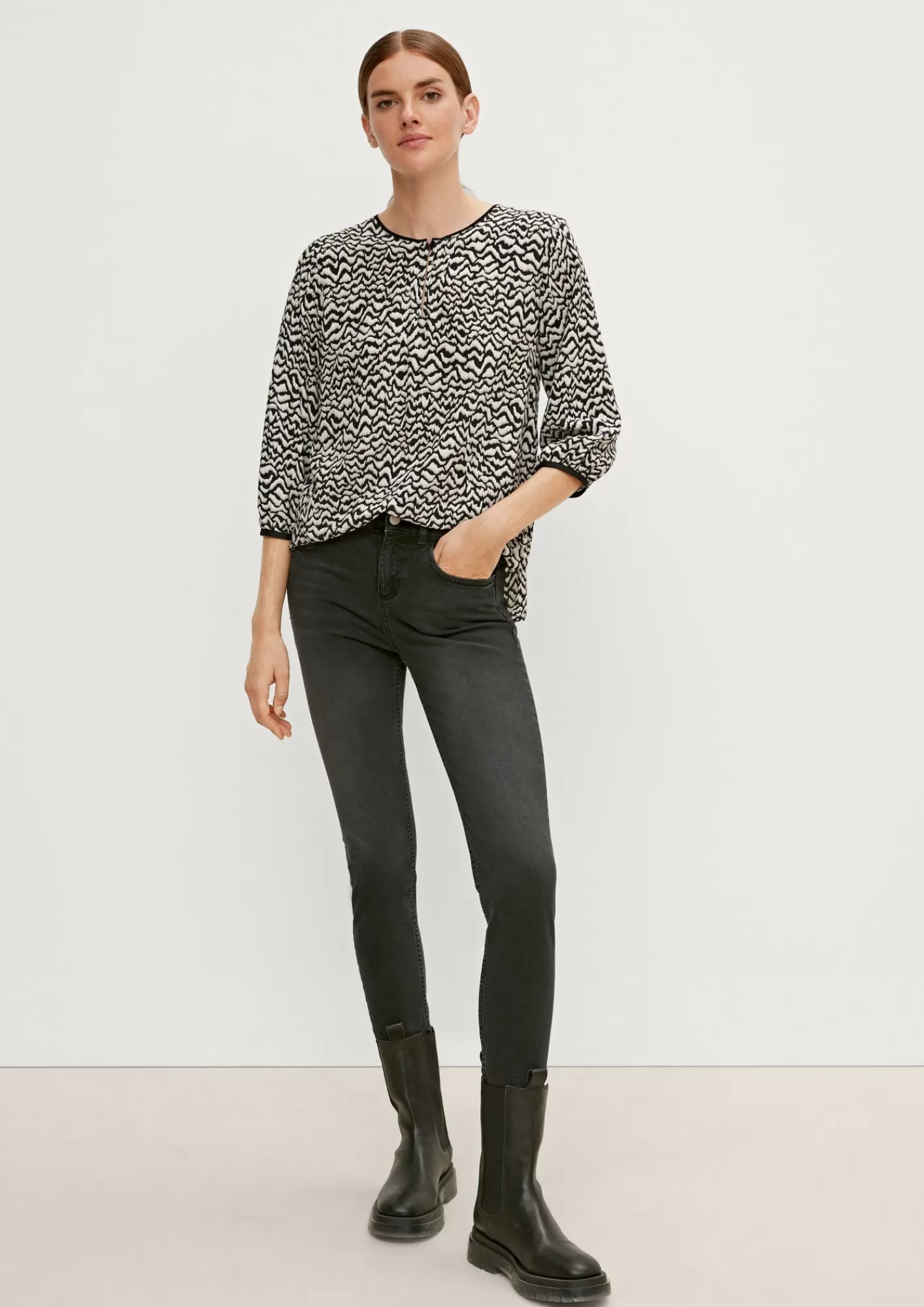 Cheap Comma Lockere Printbluse Aus Crepe