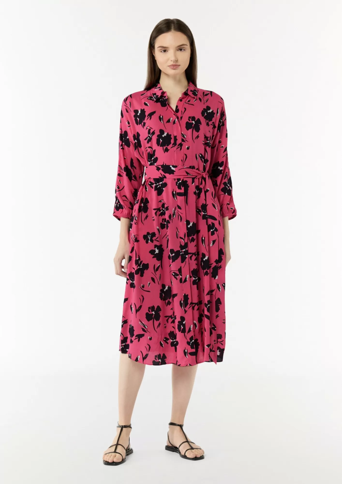 Clearance Comma Midi-Kleid Mit Hemdkragen