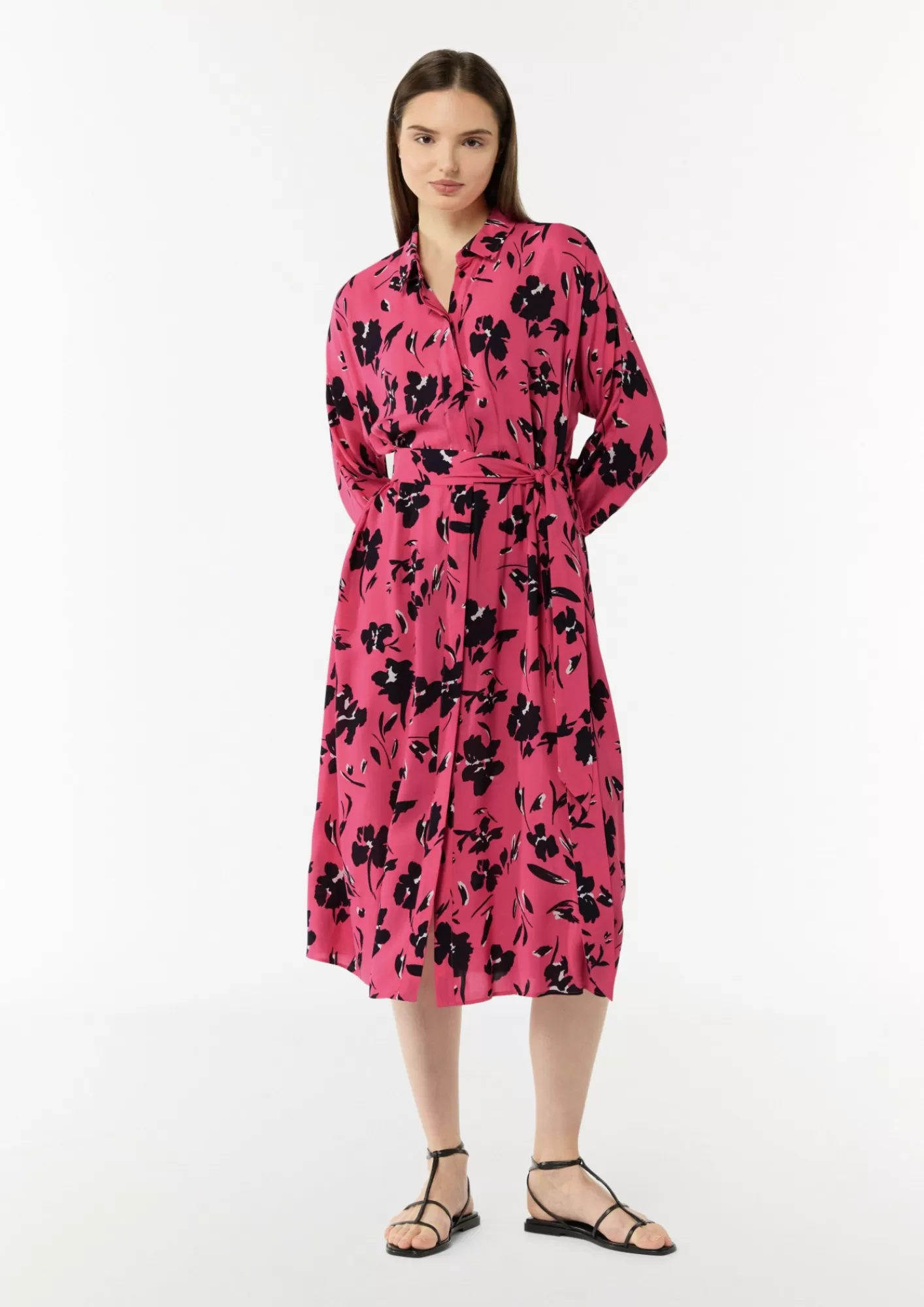 Clearance Comma Midi-Kleid Mit Hemdkragen