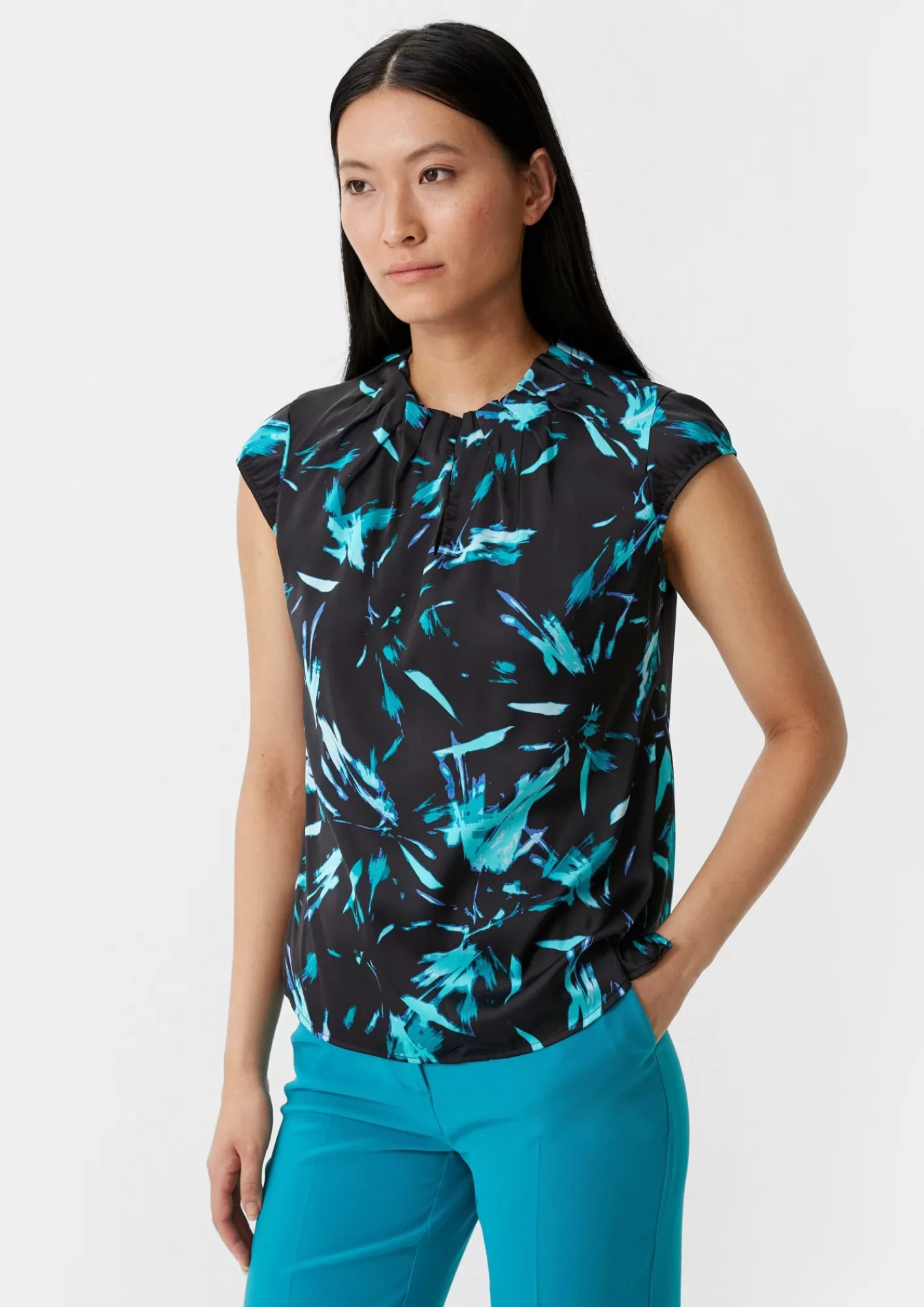 Online Comma Satinbluse Mit Raffung
