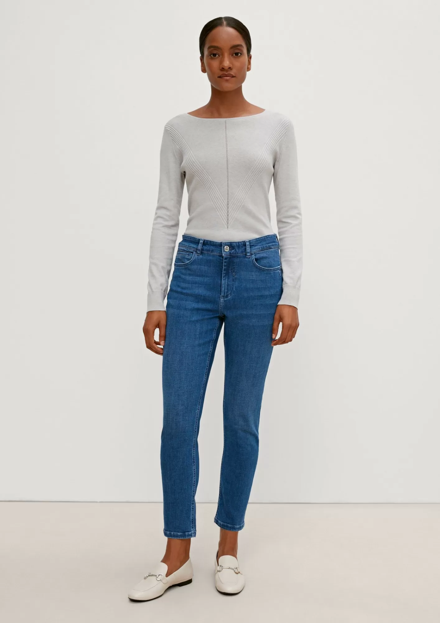 Online Comma Slim: 7/8-Jeans Mit Saumschlitzen