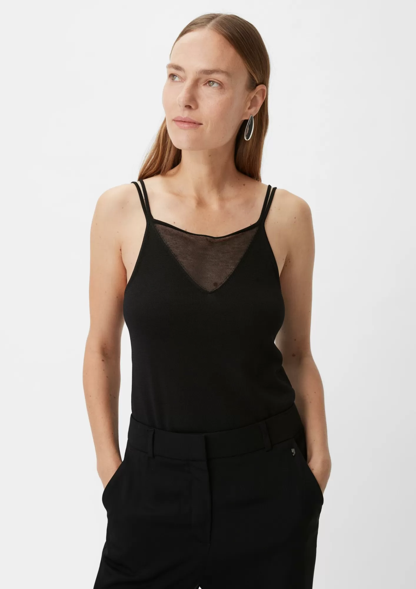 Discount Comma Stricktop Mit Transparentem V-Ausschnitt